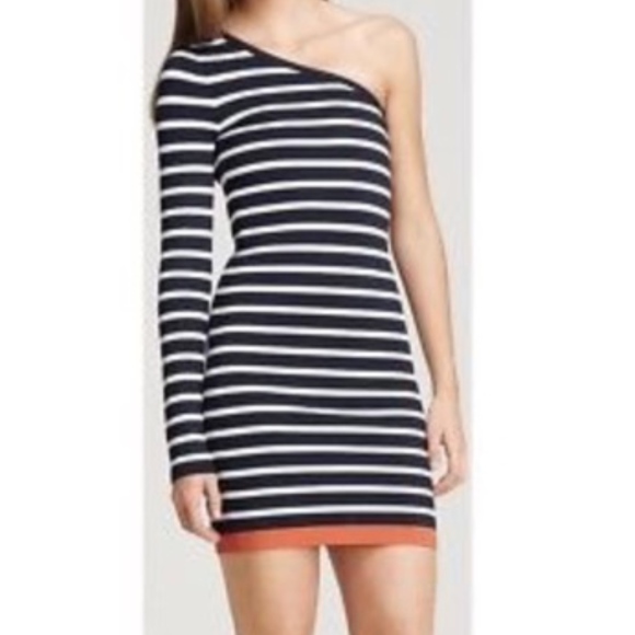 BCBGMaxAzria 1 Shoulder Navy & White Bandage Dress - Picture 1 of 8